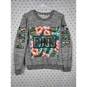 Victorias Secret Pink Hawaiian Floral  Logo Sweater HTF EXC MEDIUM Hibiscus